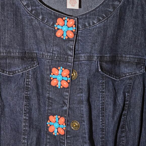 Ruby Rd Flower Button Jean Jacket Size 22W Ramie Cotton Blend Western Country - Picture 2 of 5